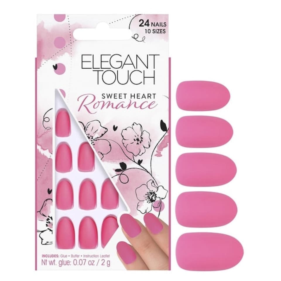 Elegant Touch Oval 24 False Nails with Glue - Sweet Heart Romance | Multi