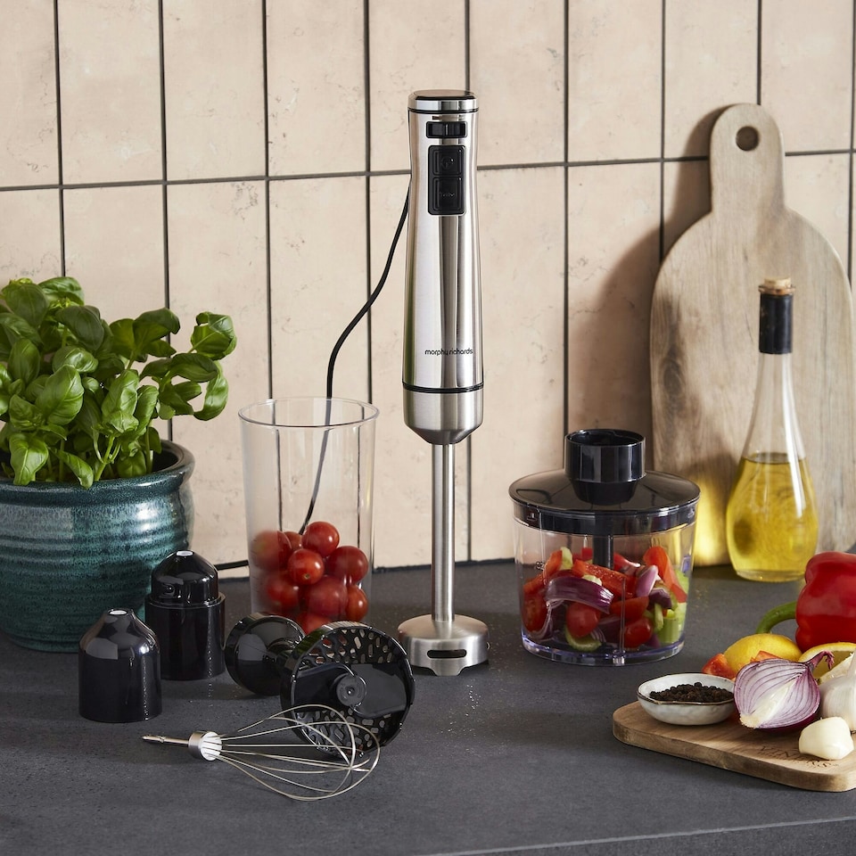 image 1 of Morphy Richards Hand Blender Set with Masher Silver