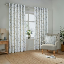 Wylder Meadow Room Darkening 100% Cotton White/Cornflower Eyelet Curtains 117 x 137cm White | Cornflower White