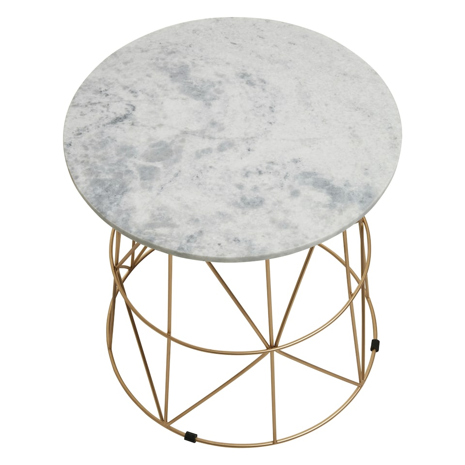 image 1 of Interiors by Premier Marble Top White Side Table, Open Design Frame Bedside Table, Round End Table for Living Room, Lounge Gold