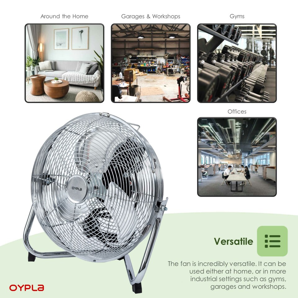 image 1 of Oypla Electrical 12" Inch Chrome 3 Speed Floor Standing Gym Fan Hydroponic