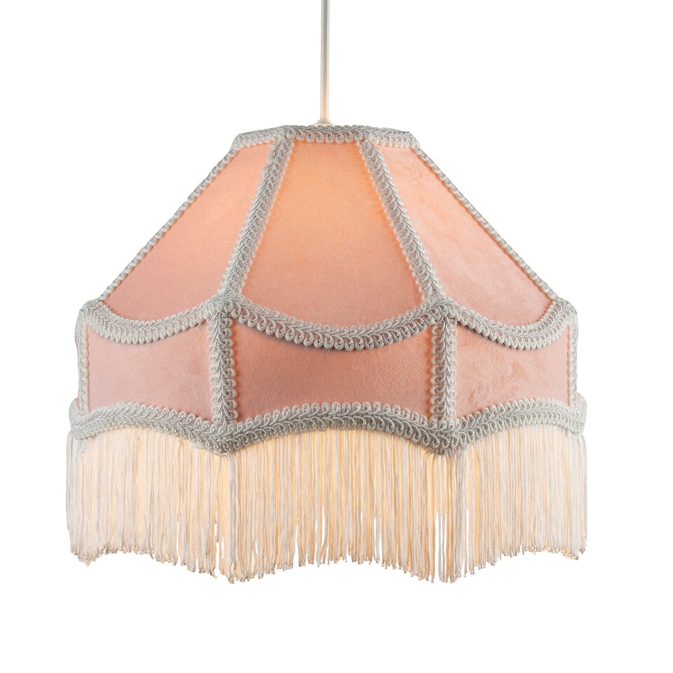 image 1 of Traditional Victorian Empire Lampshade in Soft Blush Pink Velvet with Tassels | Pink
