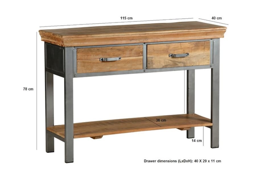 image 1 of Metropolis Industrial 2 Drawer Console Table - Metal - Acacia Solid Wood - L40 x W115 x H77 cm