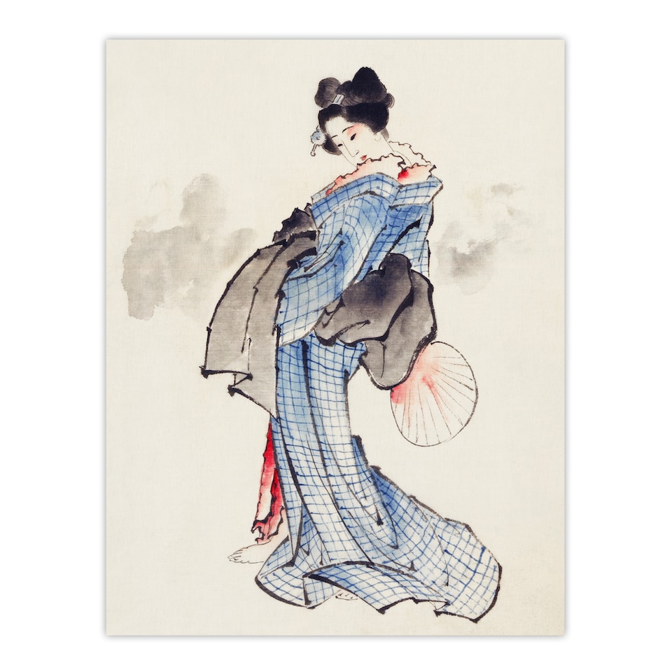 image 1 of Vintage Japanese Geisha Portrait Japan Wall Art Print Hokusai 24x32"