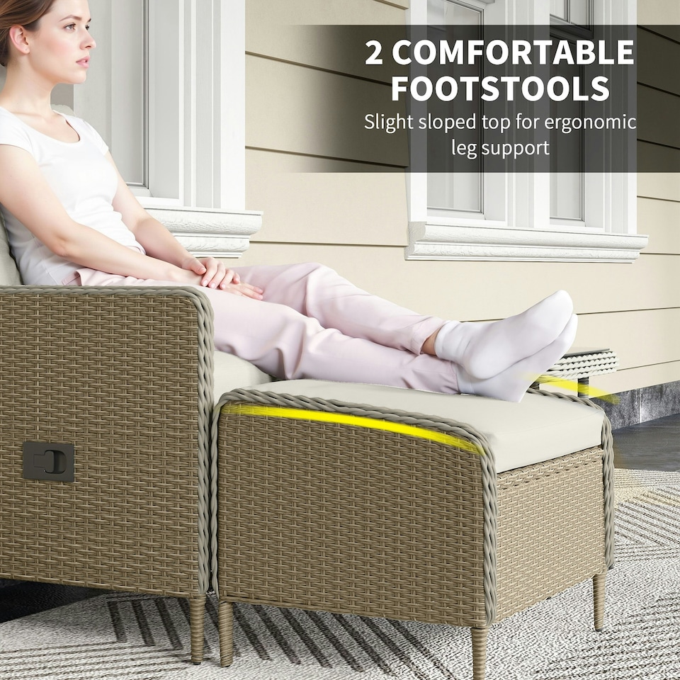 image 1 of Outsunny Rattan Garden Furniture Set with Footstools Armchairs Light Grey