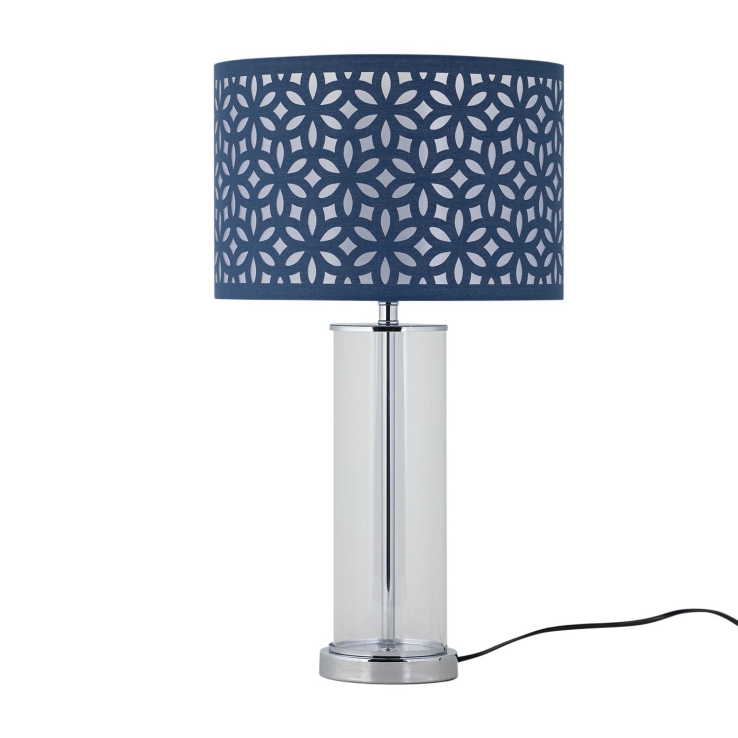 First Choice Lighting Aura - Chrome Table Lamp with Navy Blue Cut Out Shade in Silver