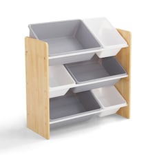 Hooga Wooden Toy Storage Unit with 6x Removable Toy Boxes - Children's Toy Organiser, 3 Shelves | Brown | Natural Wood | One Size | 1