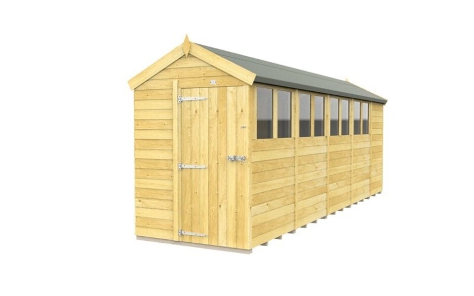 image 1 of 5 x 19 Feet Apex Shed - Single Door With Windows - Wood - L560 x W147 x H217 cm | Brown