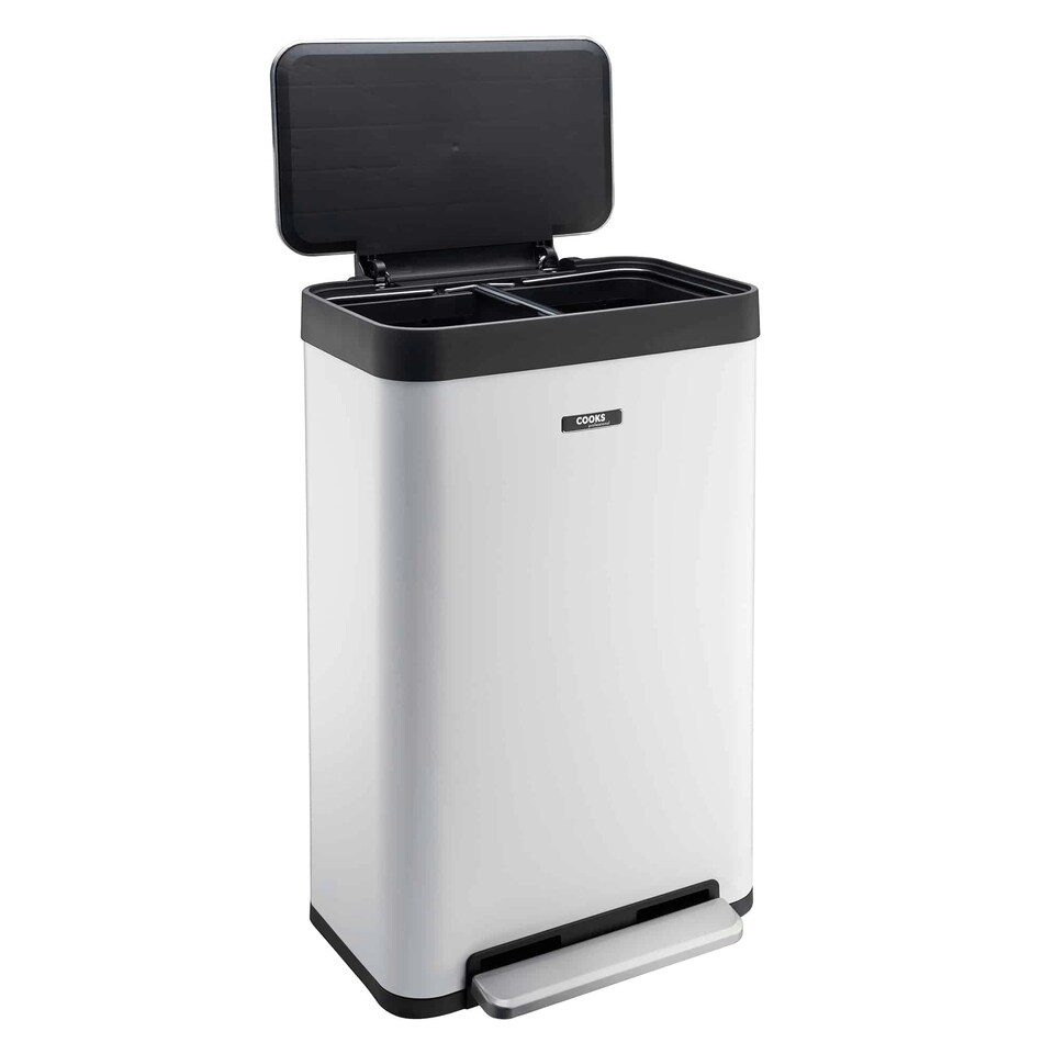 image 1 of Cooks Professional X-Large Pedal Bin 65L - Stainless Steel Handsfree Kitchen Recycling Waste Dustbin - White White