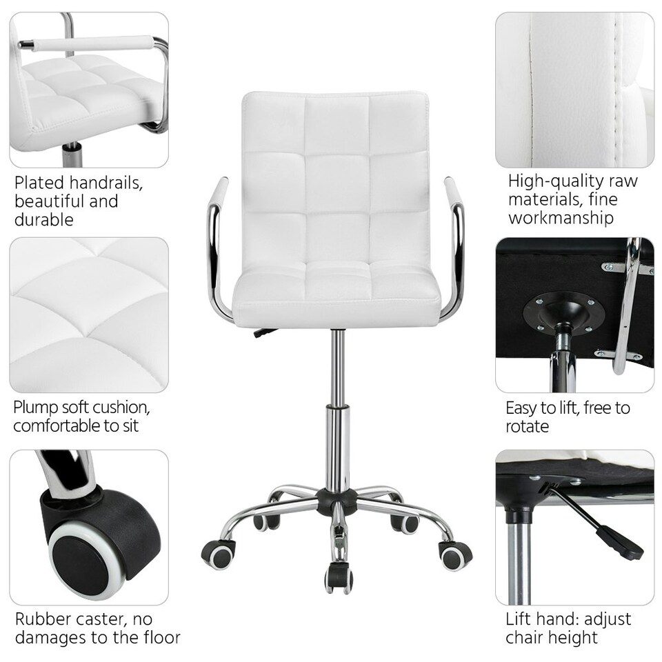 image 1 of Yaheetech PU Leather Height Adjustable Office Chair Mid-Back White