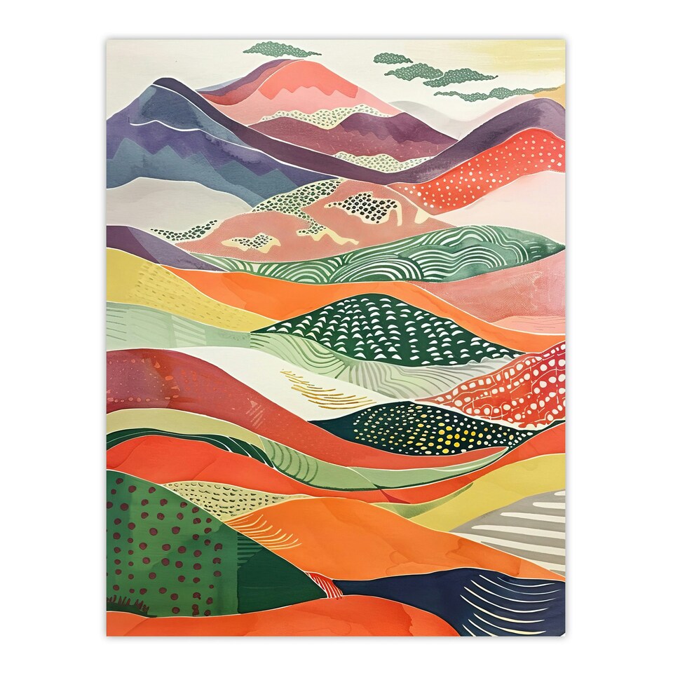 image 1 of Colourful Countryside Hills Folk Art Home Decor Black Framed Wall Art Print A4