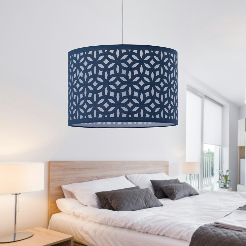image 1 of Navy Blue Laser Cut 25cm Pendant Lightshade Blue