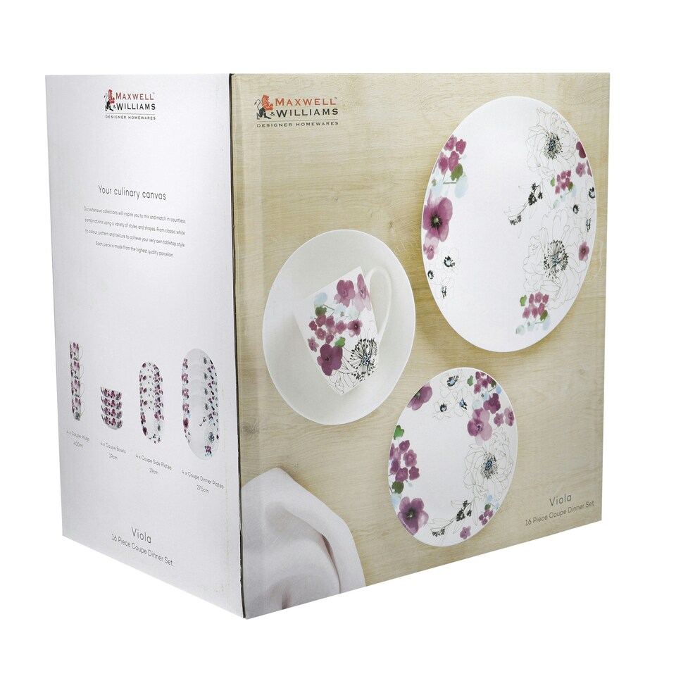 image 1 of Maxwell & Williams Dinner Set Viola Coupe Porcelain 16 Piece