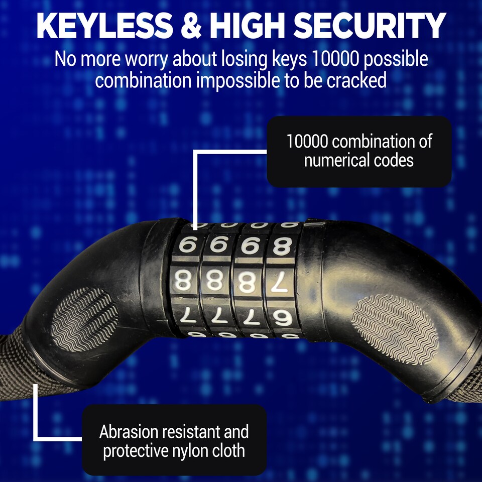 image 1 of Bike Heavy-Duty Chain Lock with 4-Digit Resettable Combination - 8mm x 1m