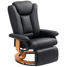 HOMCOM Manual Recliner Chair with Footrest, Upholstered Reclining Armchair with Adjustable Backrest and Steel Frame, PU Leather Swivel Chair for Living Room, Bedroom, Black | Black | Black