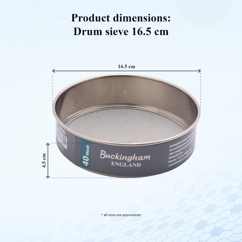 image 1 of Buckingham 40 Mesh Drum Sieve Stainless Steel 16.5 cm