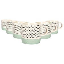 Nicola Spring Ceramic Dipped Dots Coffee Mugs - 385ml - Blue - Pack of 6 | Blue | Blue