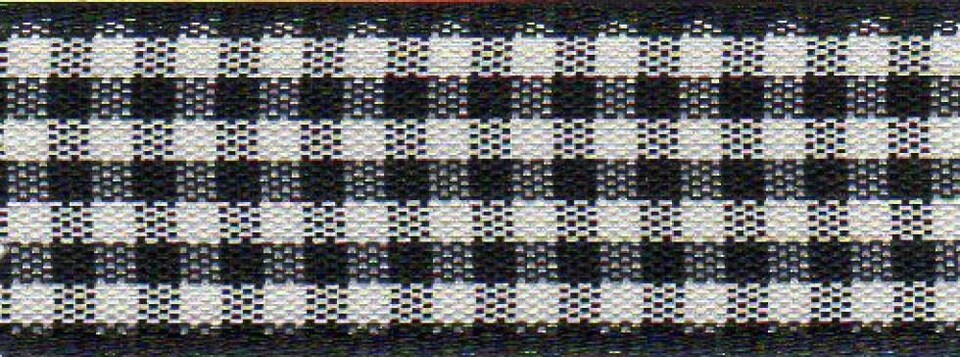 Berisfords 10 Black 25mm Gingham Ribbon (Value Roll) for Dressmaking - per 20 metre roll