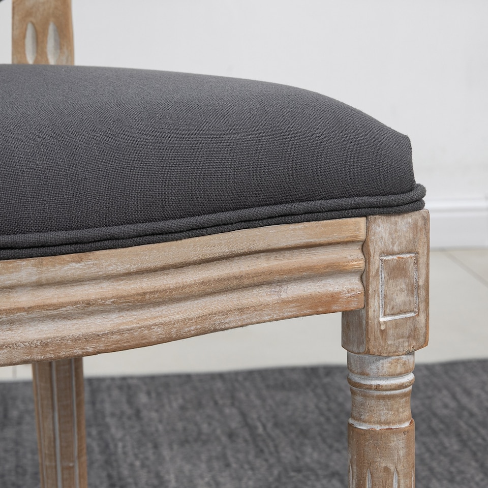 image 1 of HOMCOM Dining Chairs Set of 2, French-Style Kitchen Chairs, Armless Accent Chairs with Linen Fabric Upholstery, Round Backrest and Solid Wooden Frame, Grey