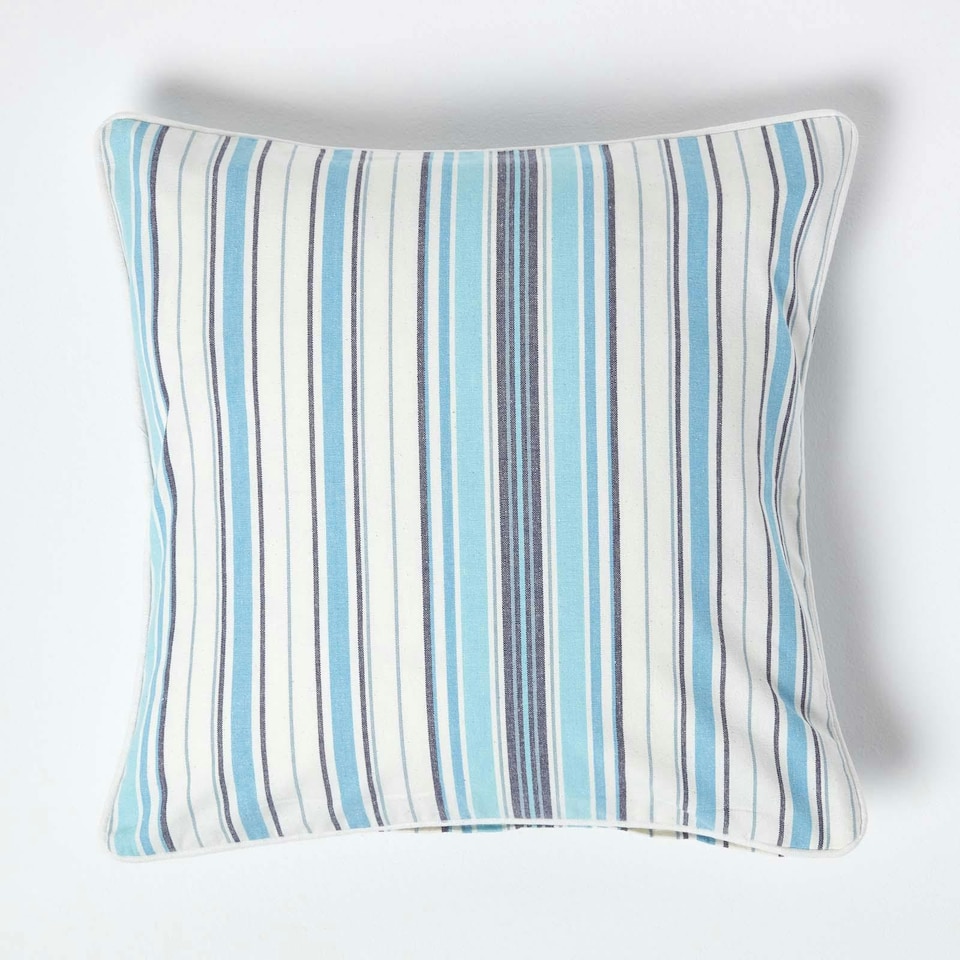 image 1 of Homescapes Cotton New England Stripe Cushion Cover - 45 x 45 cm | Blue | Blue | 45 x 45 cm