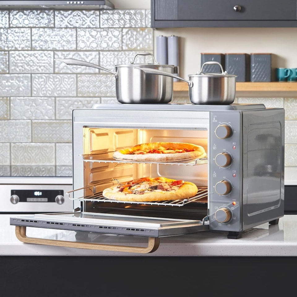 image 1 of Cooks Professional Mini Oven | 48 Litre with 2 Ceramic Hobs | 1800W Oven | 1000W and 1500W Ceramic Hobs | Grey Nordic