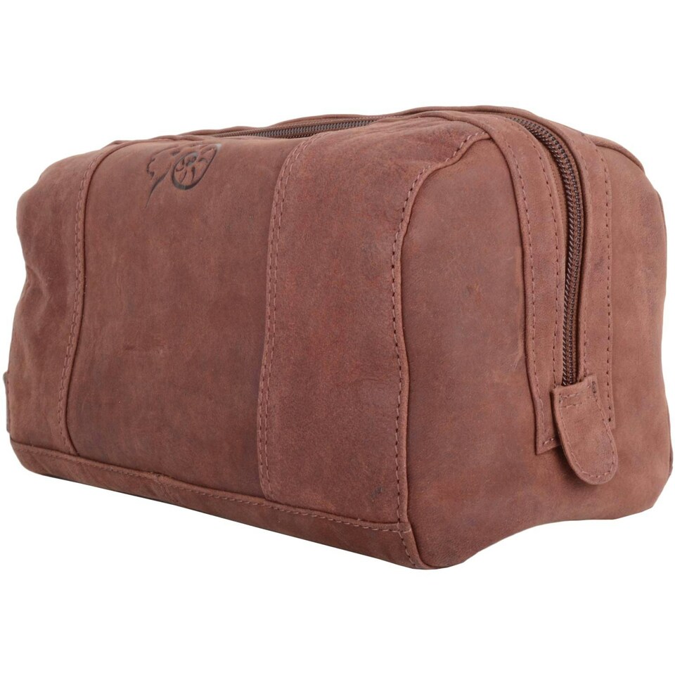 image 1 of Leather Travel Holiday Work Wash Bag with Distressed Look Brown
