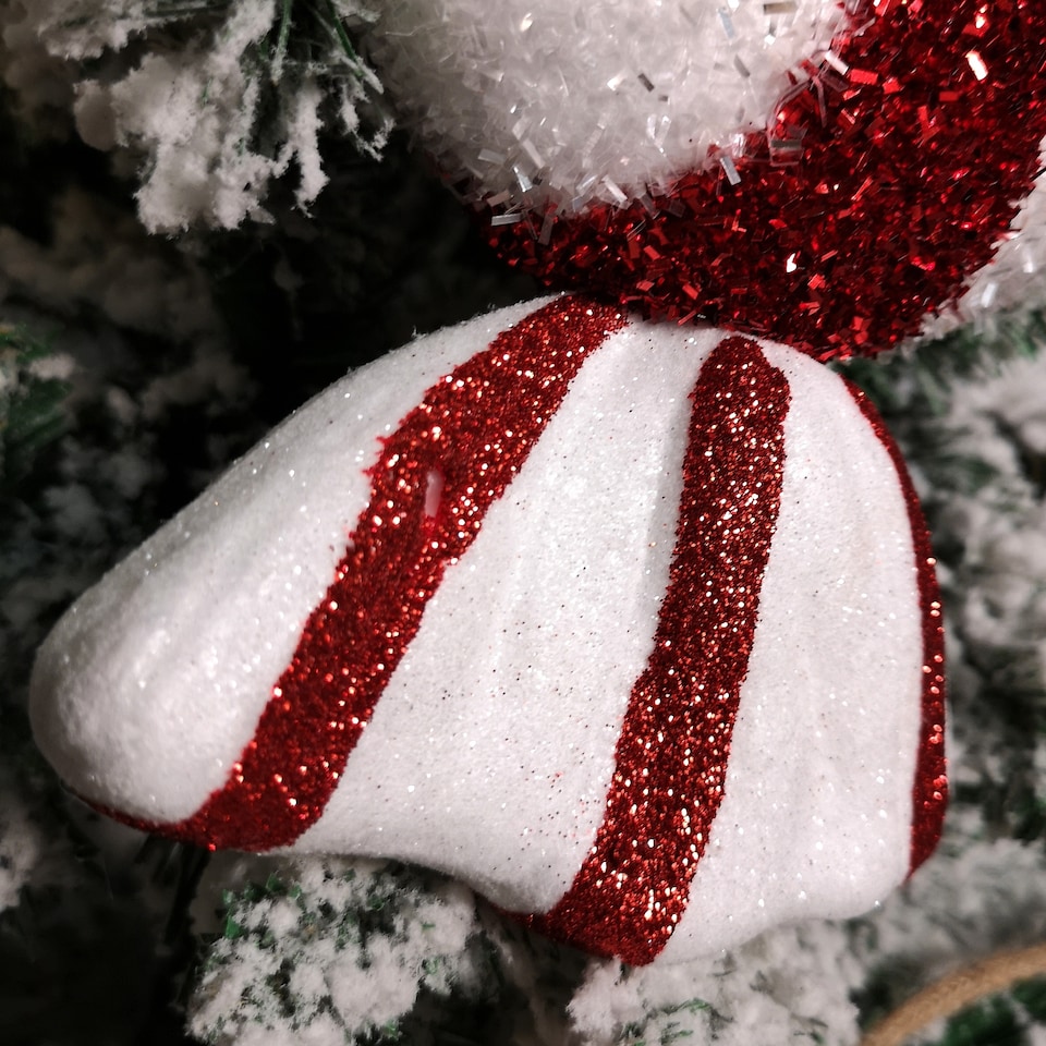image 1 of 28cm Red and White Glitter Candy Stripe Sweet Hanging Christmas Decoration