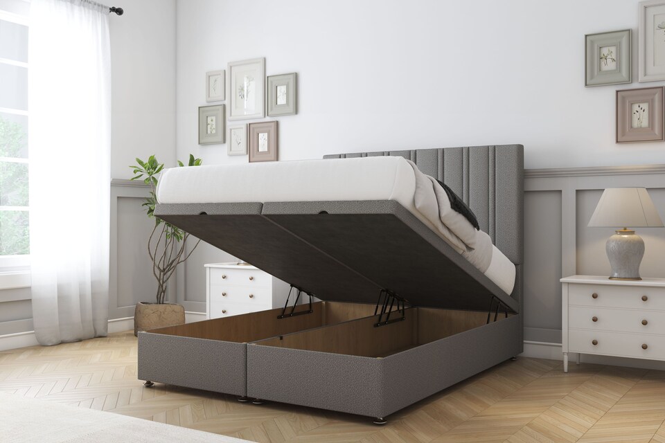 image 1 of Sloomy Langston Pewter Dumfries Ottoman Bed With Mattress With 54" Floor Standing Headboard 3' Single