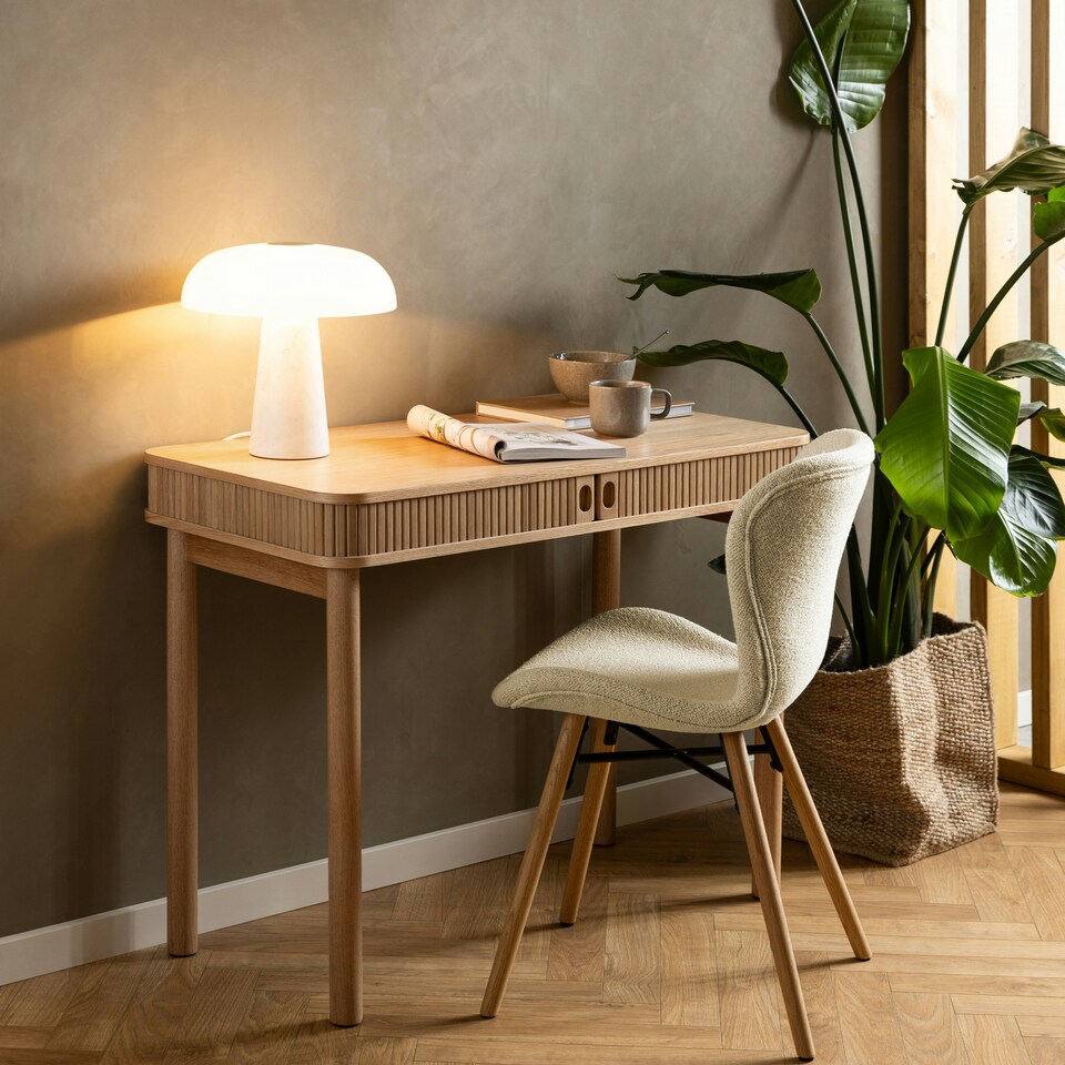 image 1 of Batilda Dining Chairs with Cream Fabric and Oak Set of 2