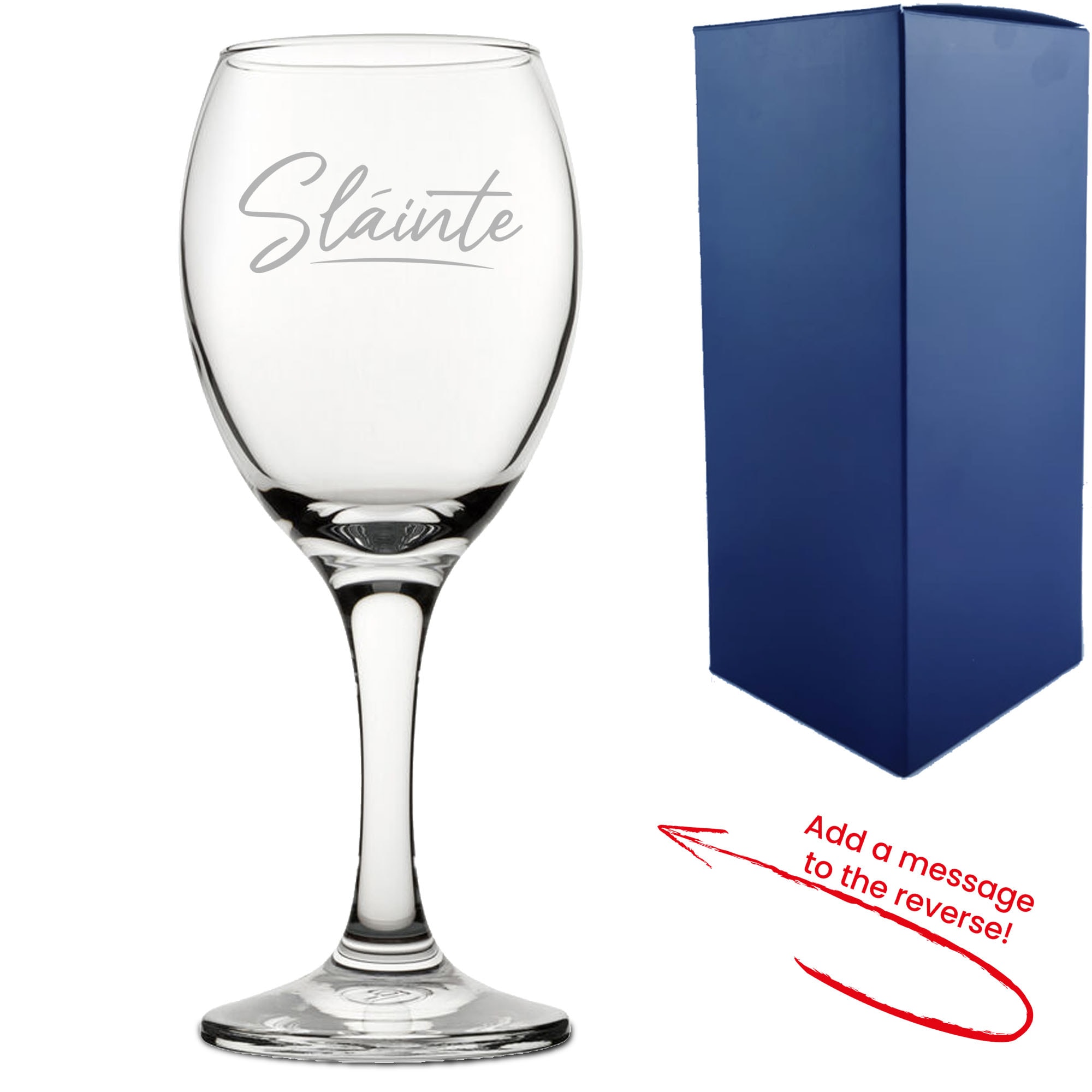 Uniqueful Personalised Slainte Script Wine Glass with Reverse Message in Clear