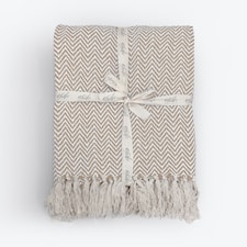 Large Cotton Chevron Herringbone Sofa Throw Blanket - 150 x 200cm | Brown | Beige | One Size | 1
