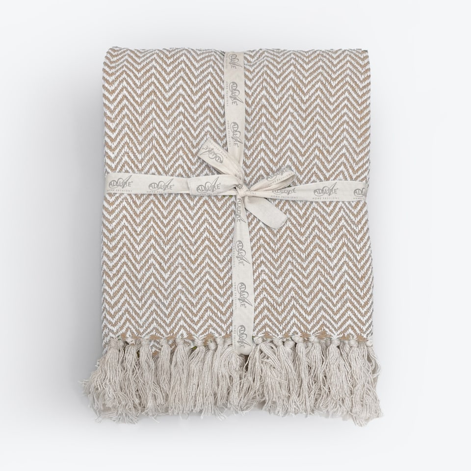 image 1 of Large Cotton Chevron Herringbone Sofa Throw Blanket - 150 x 200cm | Brown | Beige | One Size | 1