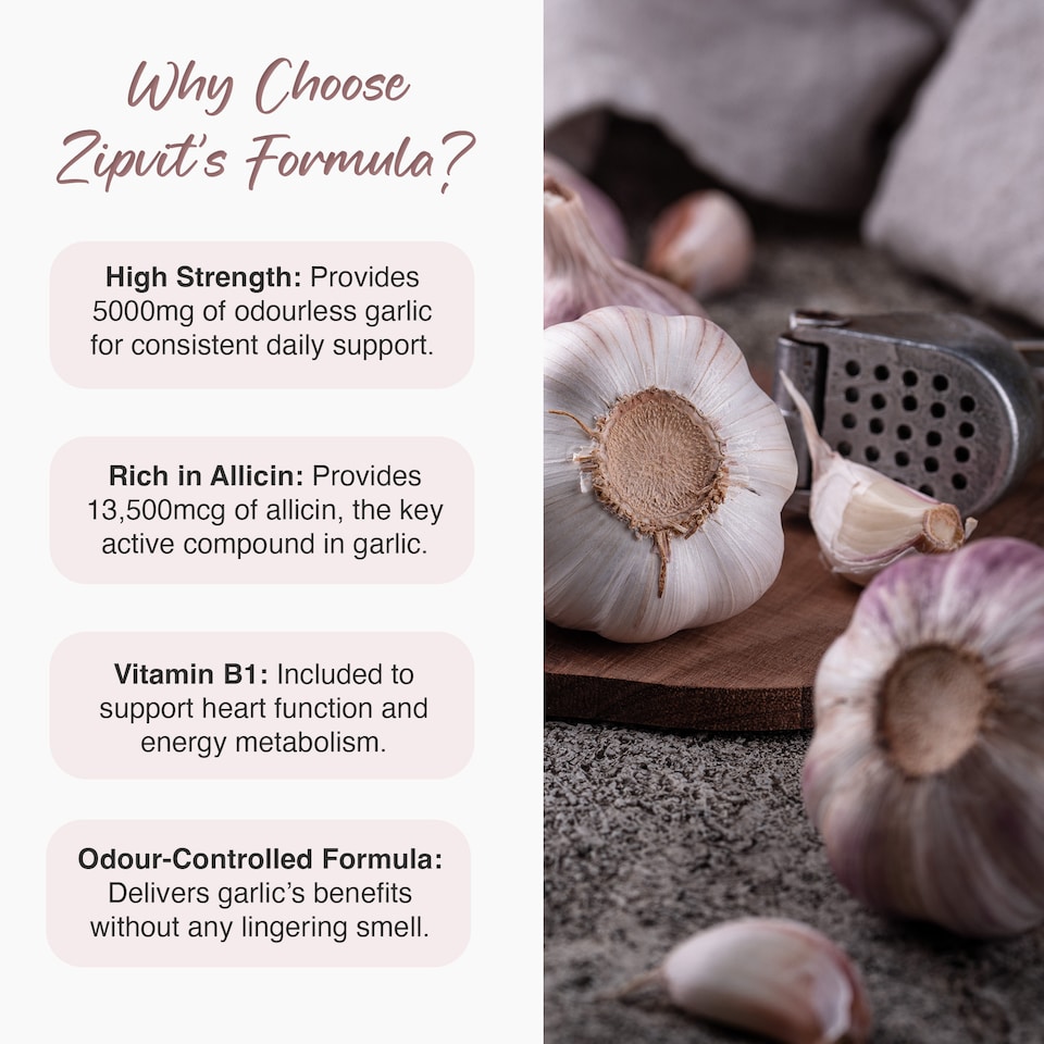 image 1 of Zipvit Odourless Garlic 5000mg with Vitamin B1, Heart & Energy Support, 360 Capsules, 12-Month Supply