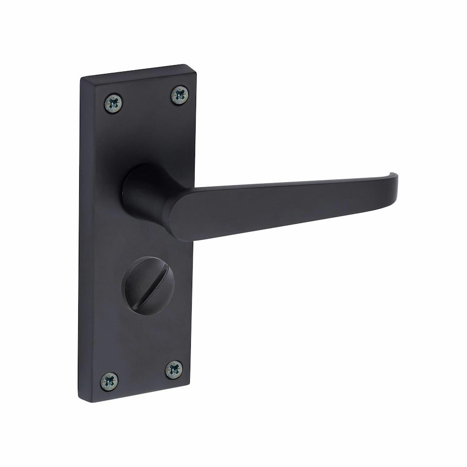 image 1 of Golden Grace Victorian Straight Handle Door Handles in Matt Black, Privacy Pack - 120mm, 1 Pair of 3" Ball Bearing Hinges and 63mm Latch | Black | 1 Set