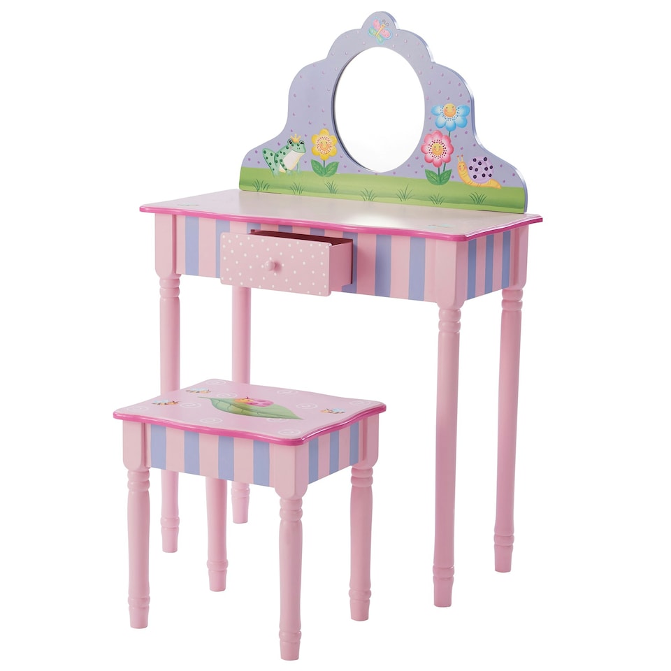 image 1 of Teamson Kids Magic Garden Play Vanity Table and Stool Set