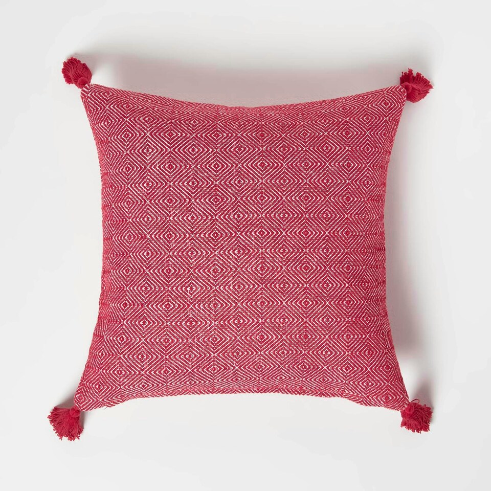 image 1 of Homescapes Porto Handwoven Red Geometric Kilim Cushion - 45 x 45 cm Red