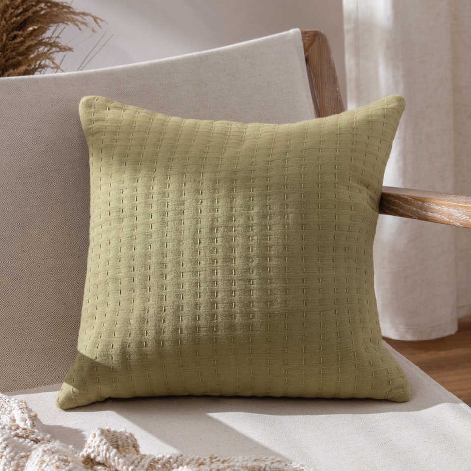 image 1 of Yard Hush Cotton Linear Cushion, Avocado, 45 x 45cm