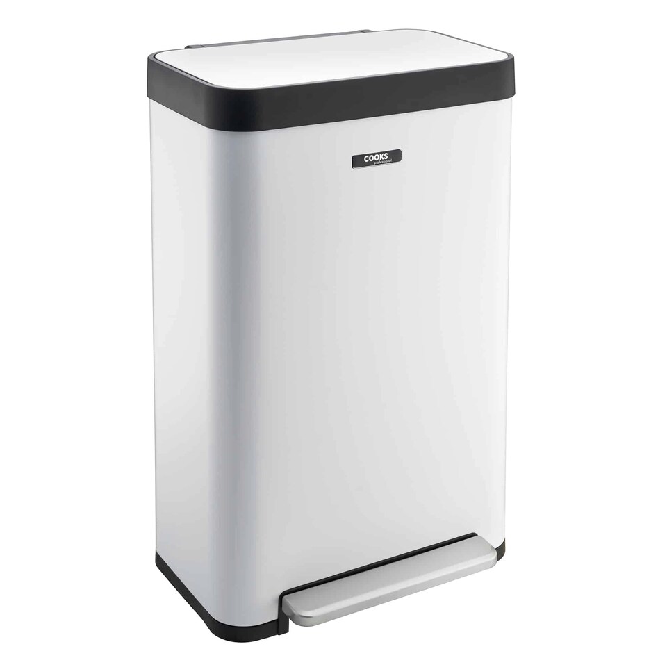 image 1 of Cooks Professional X-Large Pedal Bin 65L - Stainless Steel Handsfree Kitchen Recycling Waste Dustbin - White White