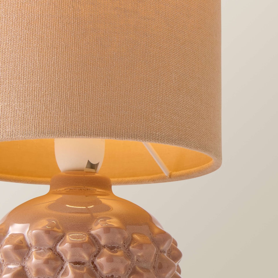 image 1 of ValueLights Asha Ceramic Tan Geometric Table Lamp Shade & Bulb | Pink