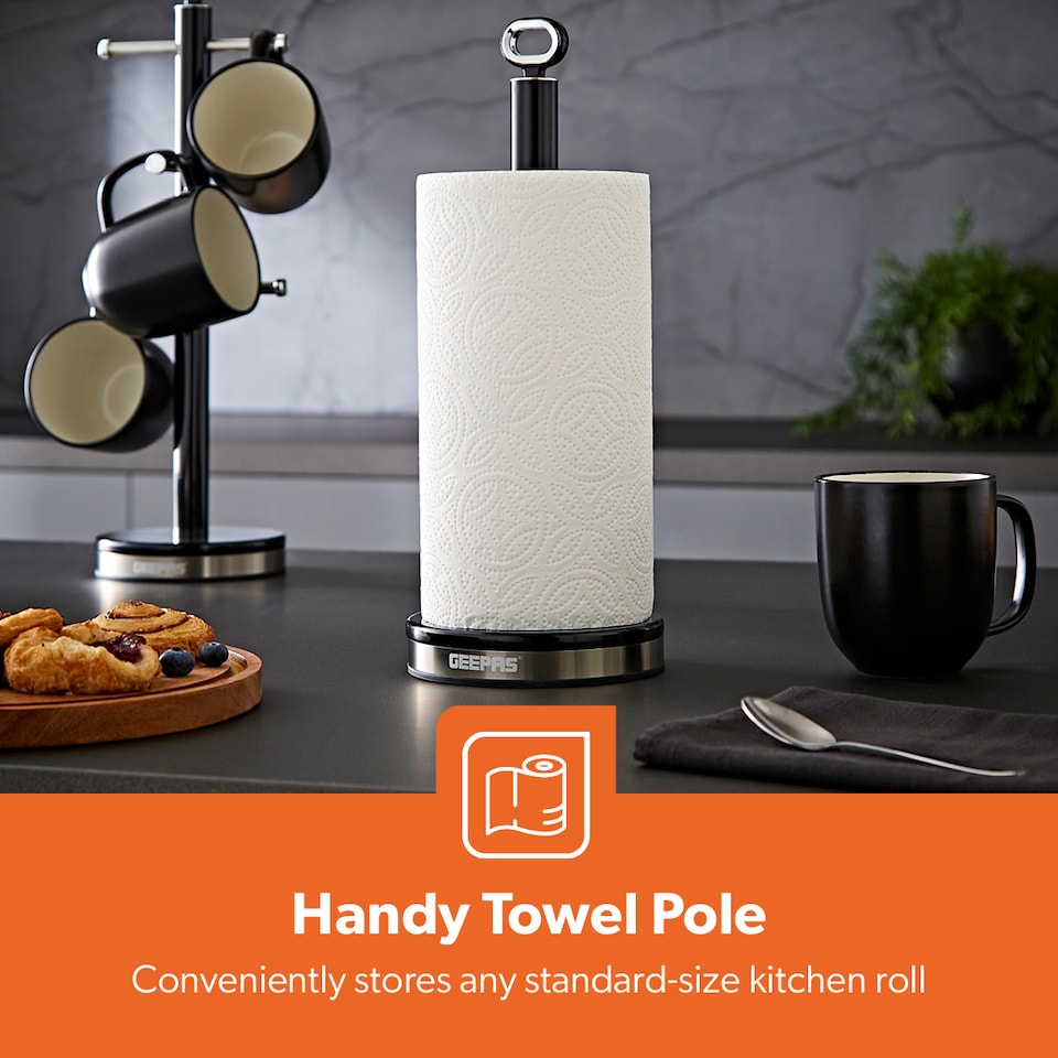 image 1 of GEEPAS Retrovive Mug Tree And Towel Pole Set Black