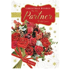 With Love to My Partner Rose Bouquet Design Christmas Card