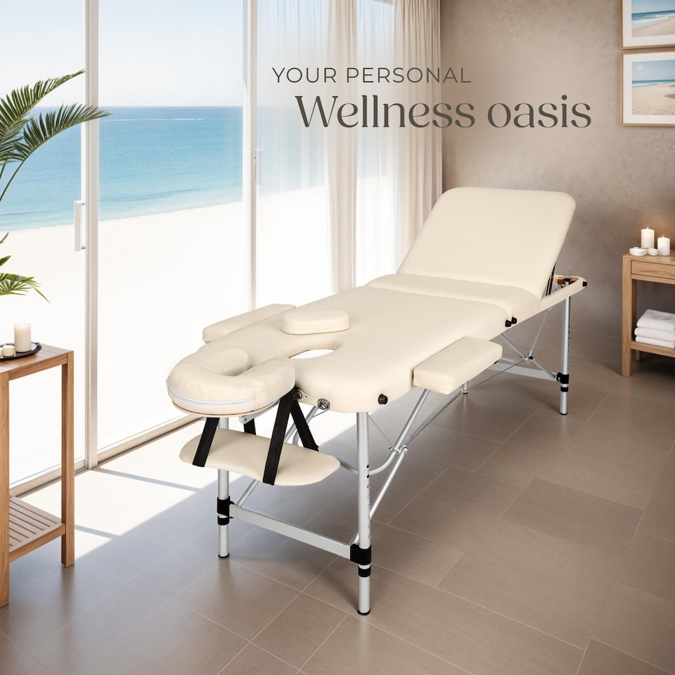 image 1 of Massage Table - 3-zone bed with aluminium frame, 5cm pad, folding, adjustable | Cream | beige | 1