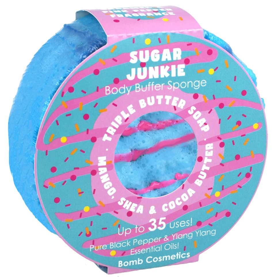 image 1 of Bomb Cosmetics Body Buffer Soap Shower Sponge Sugar Junkie