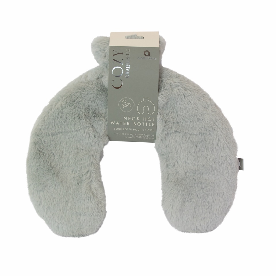 image 1 of Aroma Home Neck Hot Water Bottle Grey Faux Fur 1.8L