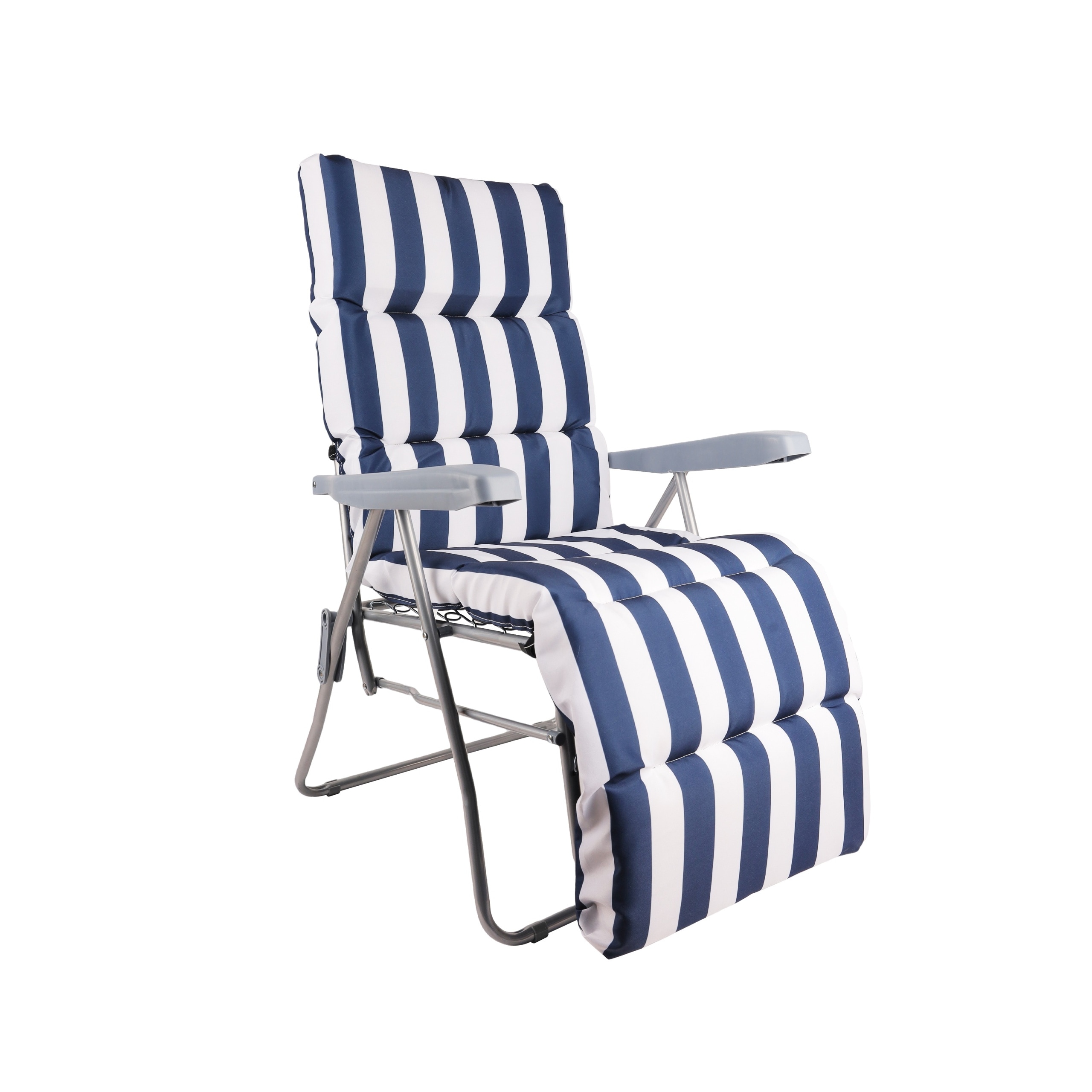 Groundlevel Garden Lounge Recliner Chair with Striped Cushion | Blue | Navy