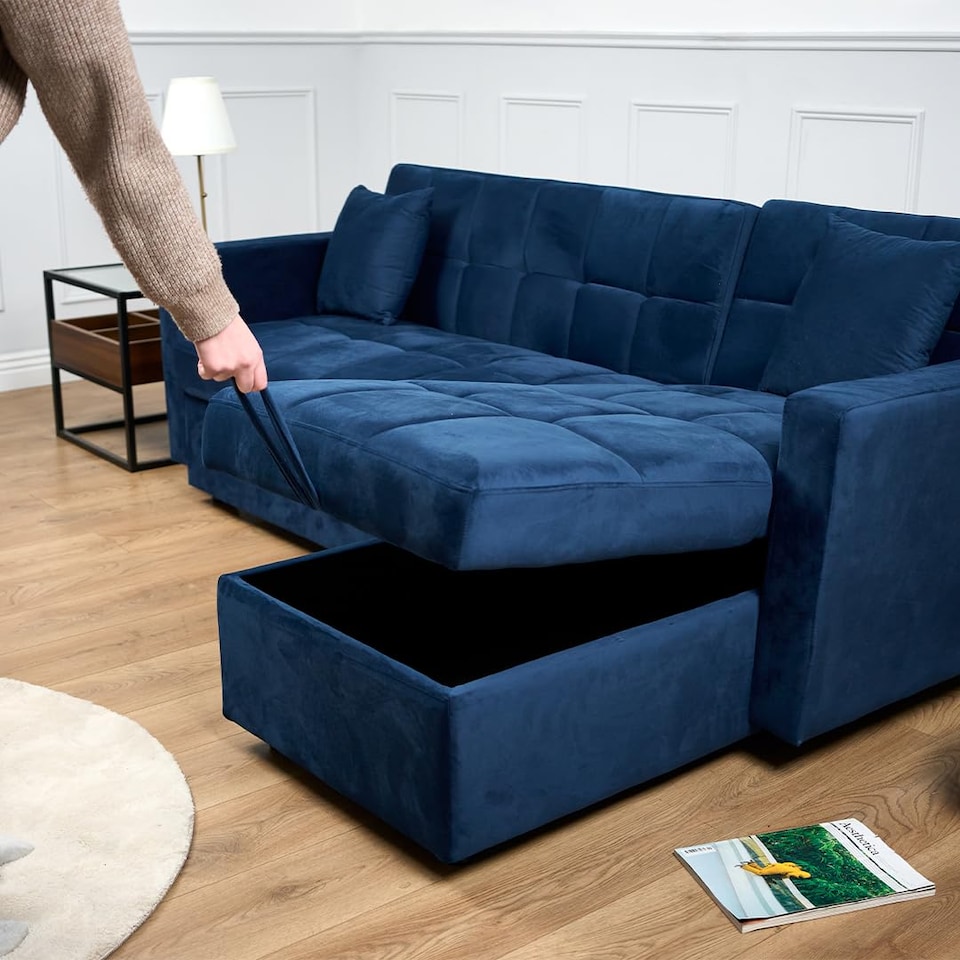 image 1 of Bargainia Milo 3 Seater Velvet Corner Sofa Bed Living Room