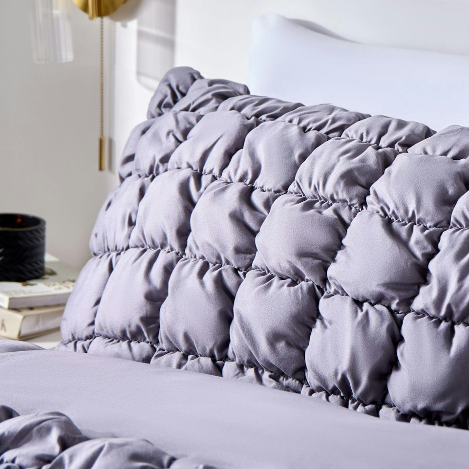 image 1 of OHS Soft Quilted Seersucker Duvet Cover Set Grey | Grey | Double