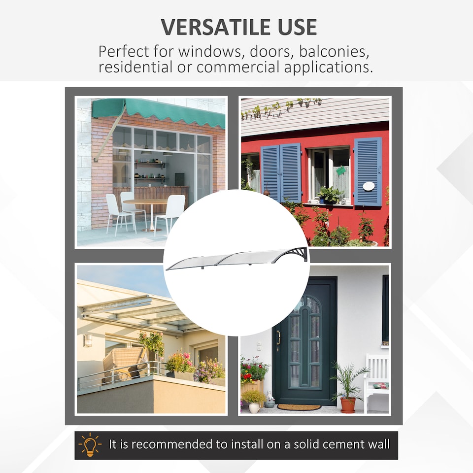 image 1 of Outsunny Door Canopy Awning Outdoor Window Rain Shelter for Door 196 x 75cm | Clear | Clear | 1