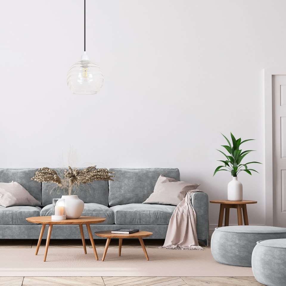 image 1 of Modern Designer Clear Circular Ribbed Glass Non Electric Pendant Lamp Shade | Clear