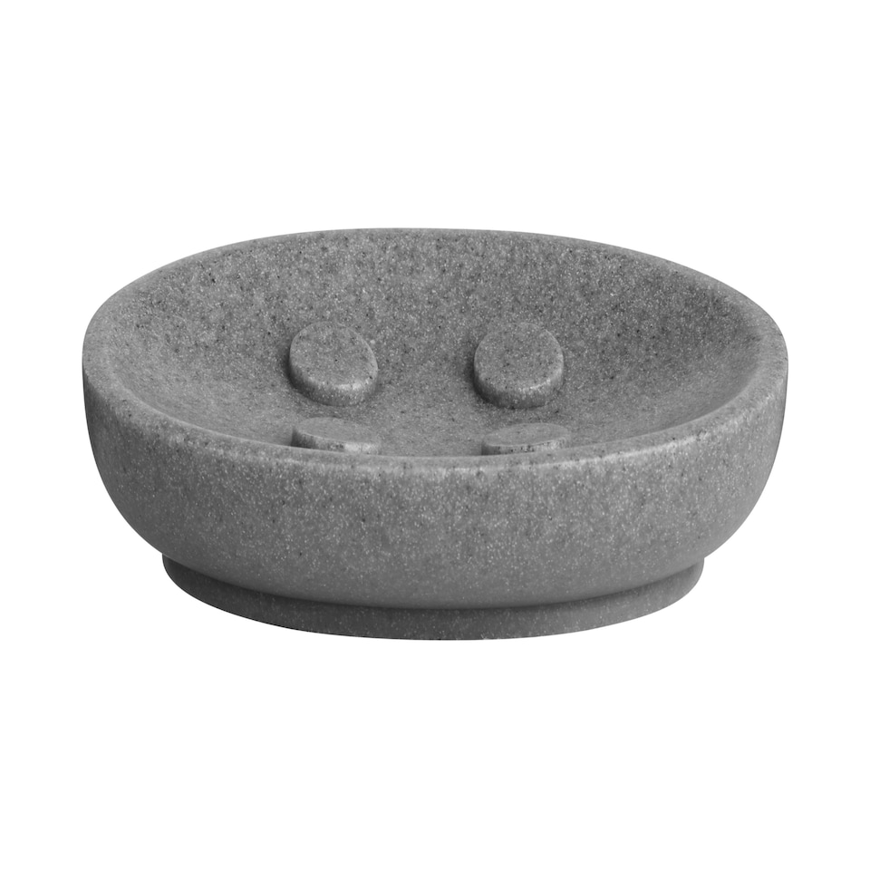 image 1 of Interiors by Premier Curved Grey Soap Dish, Water Resistant Soap Tray, Compact Bathroom Soap Holder, Polyresin Draining Soap Dish